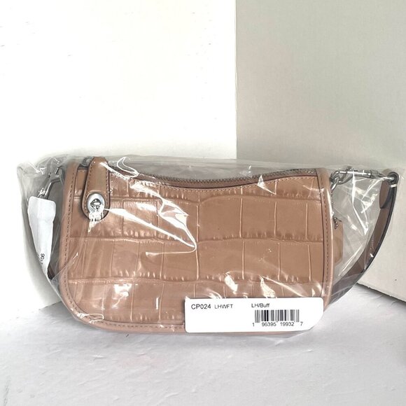 Coach Swinger Bag 20 Croc Embossed Leather Buff Shoulder Bag 80s CP024 Beige - Picture 4 of 10